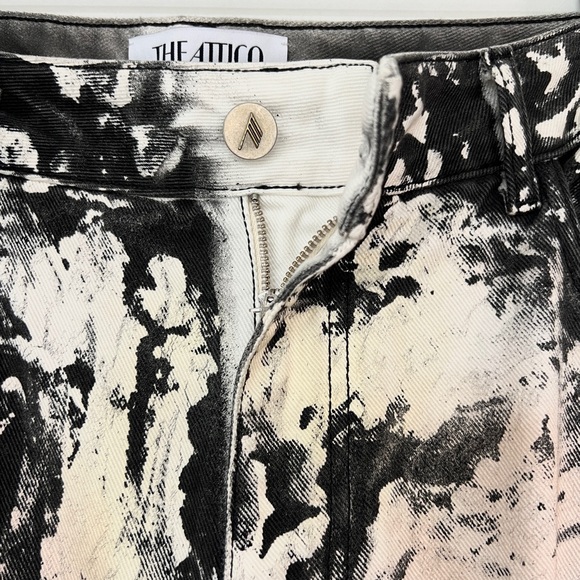 The Attico Fern black cream white abstract camo print wide leg cargo jean pants - Picture 4 of 16